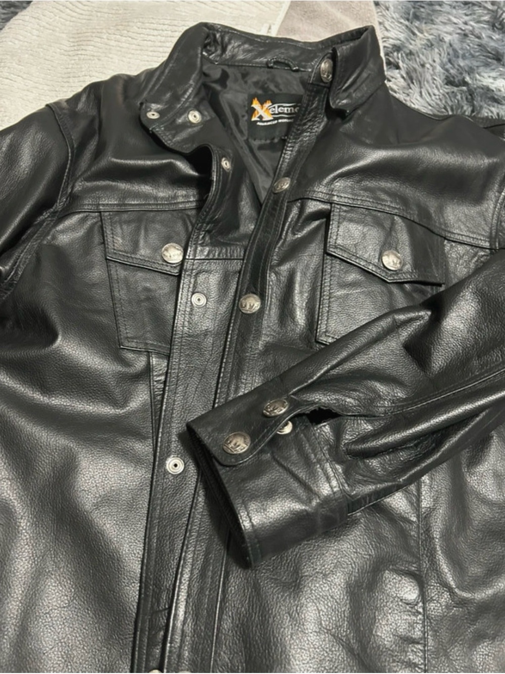 Xelement Men's Black Leather Jacket with Snap Pockets riding jackets